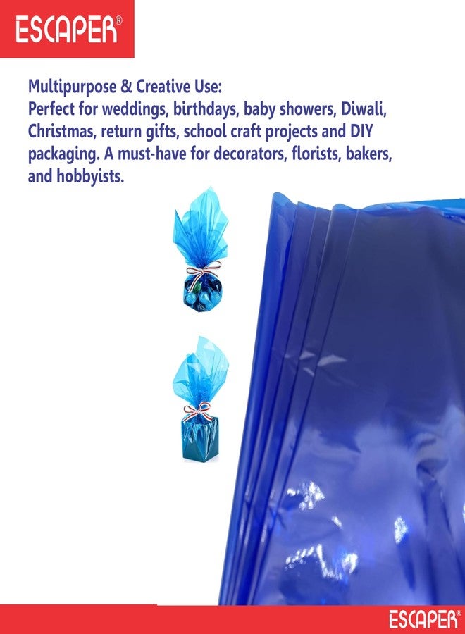 ESCAPER أوراق الجيلاتين الشفافة من السيلوفان من إسكابر (19 × 29 بوصة) - أوراق جيلاتين شفافة لتعبئة سلال الطعام، والأعمال الحرفية، والتغليف اليدوي، وسلال الهدايا، والتغليف الزخرفي (أزرق) - Image 4